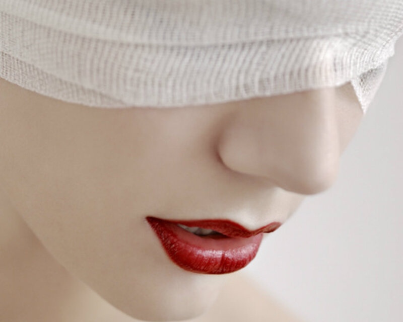 Close-up of Woman's Face — Red, Minimalist