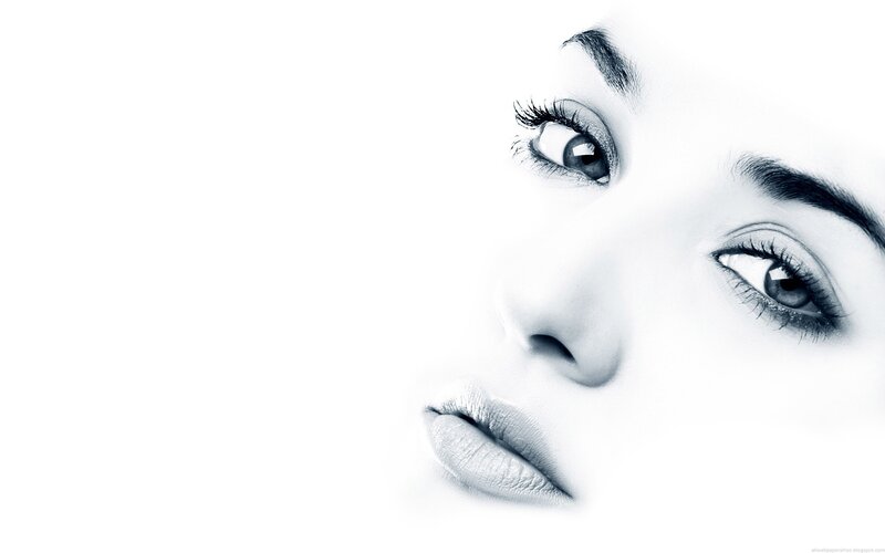 Close-up of Woman's Face — White, Dramatic, Photograph, Eyes, Eyebrows, Lips