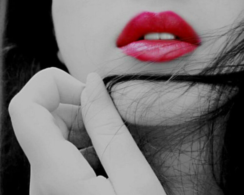 Close-up of Woman's Lips — Red, Dramatic, Photograph, Hand