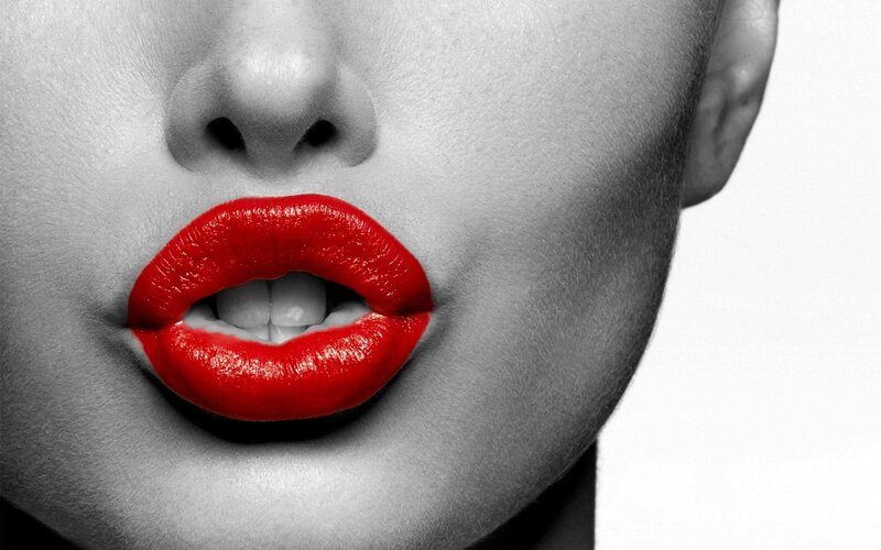 Close-up of Woman's Lips — Red, Dramatic, Photograph