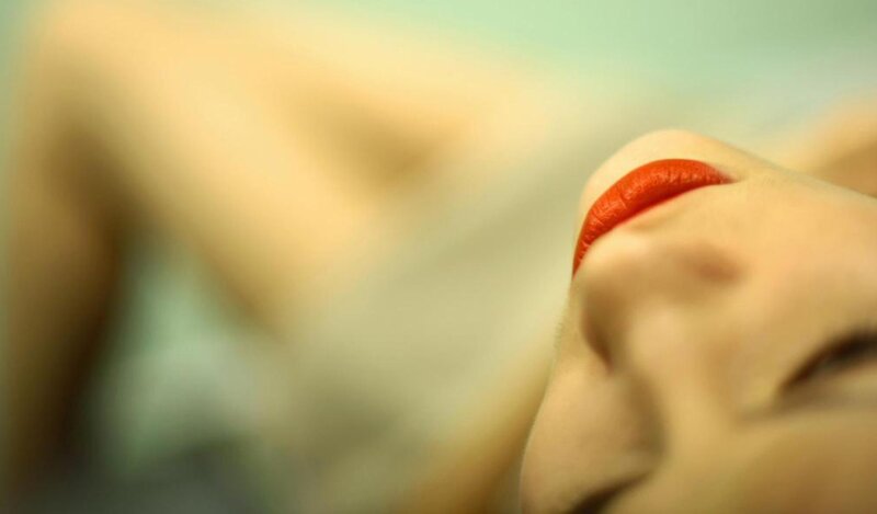Close-up of Woman's Lips — Red, Serene, Photograph