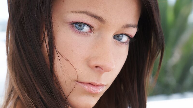 close-up of woman with blue eyes