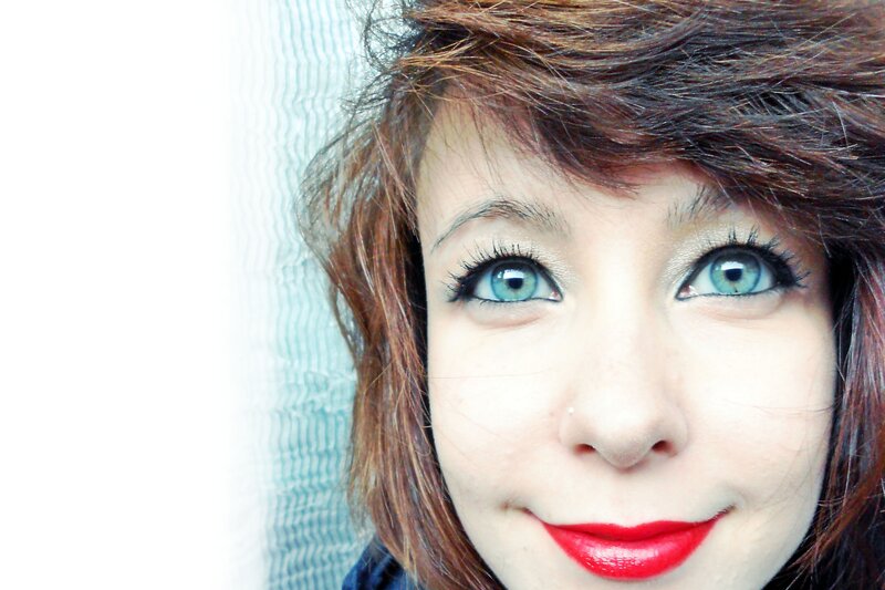 close-up of woman with blue eyes