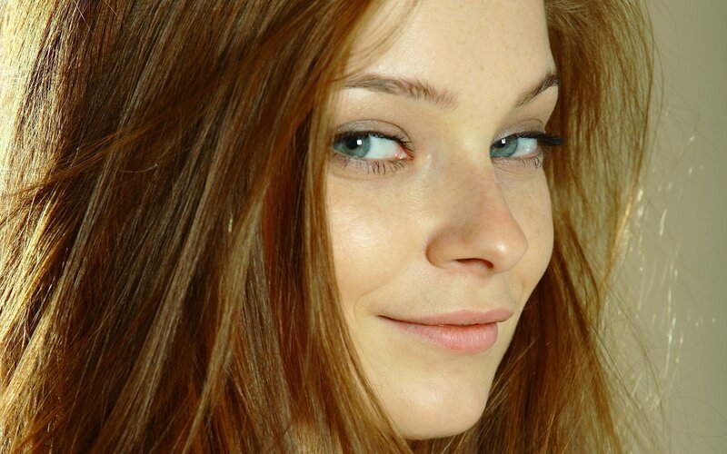 close-up of woman with blue eyes