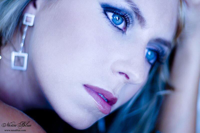 close-up of woman with blue eyes