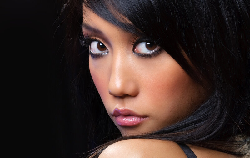 close-up of woman with dark hair