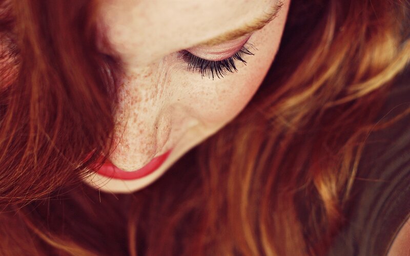 close-up of woman with freckles