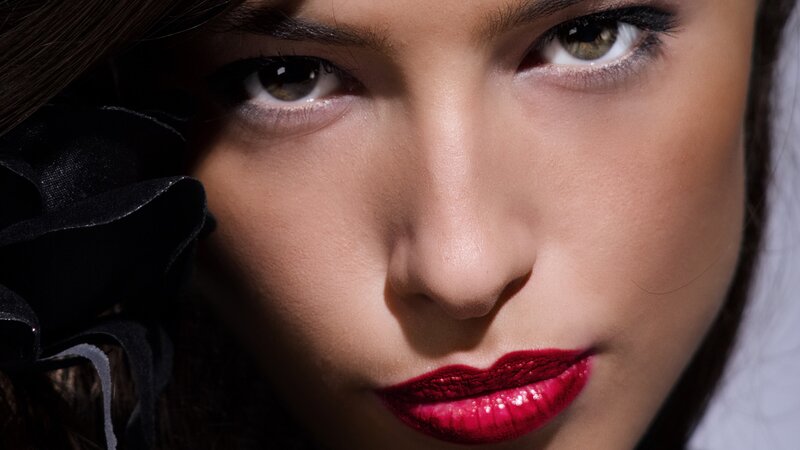 close-up of woman with red lipstick