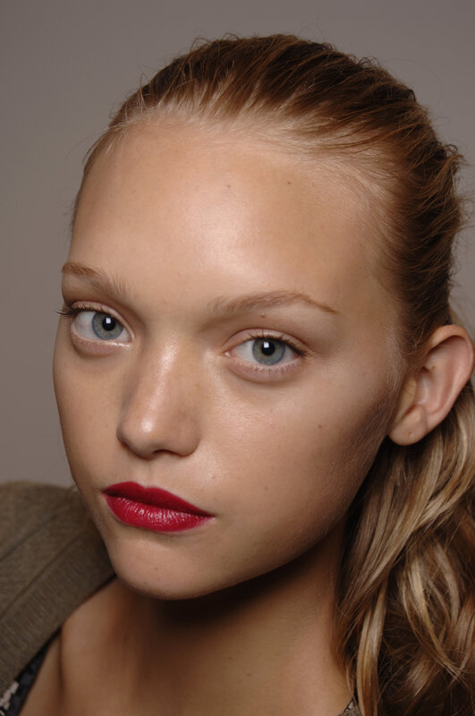 close-up of woman with red lipstick