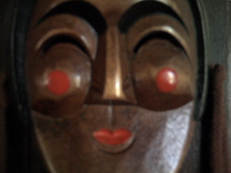 close-up of wooden mask