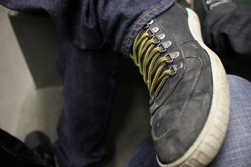 close-up of worn hiking boot