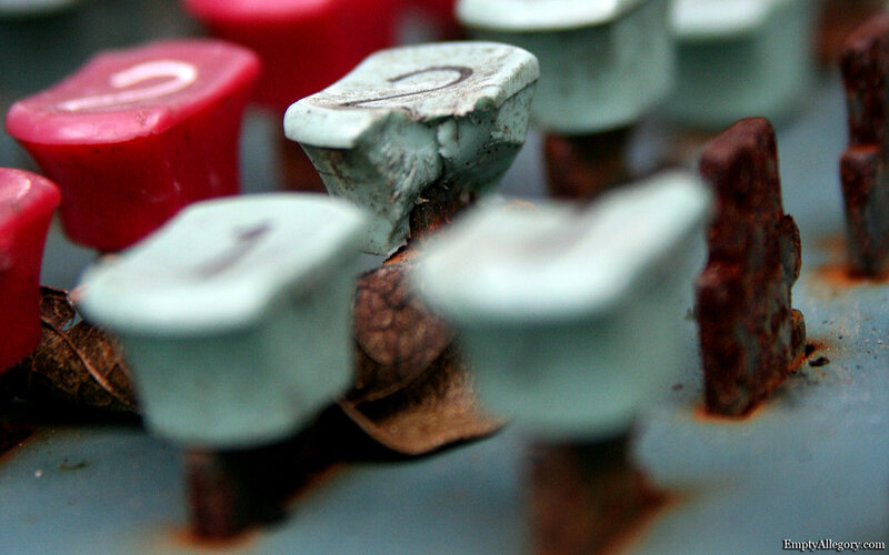 close-up of worn knobs