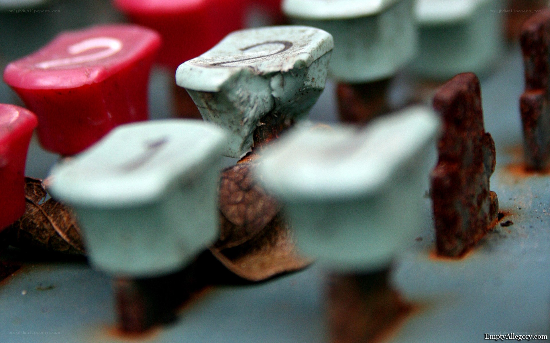close-up of worn knobs