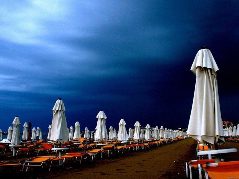 Closed Beach Umbrellas — Blue