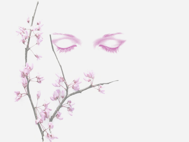 closed eyes with cherry blossoms
