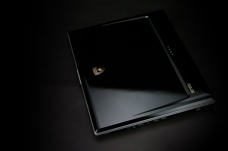 closed laptop with logo
