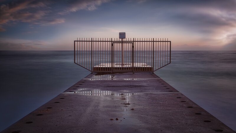 Closed Pier at Sunset — Blue