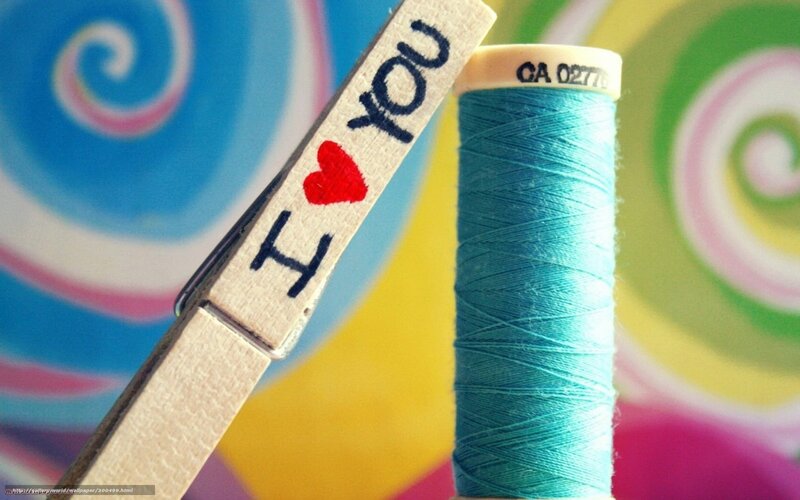 Clothespin with I Love You — Blue, Playful, Photograph