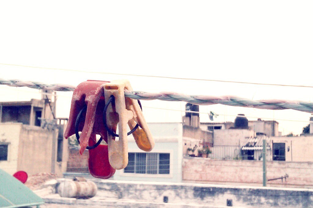 Clothespins on a clothesline