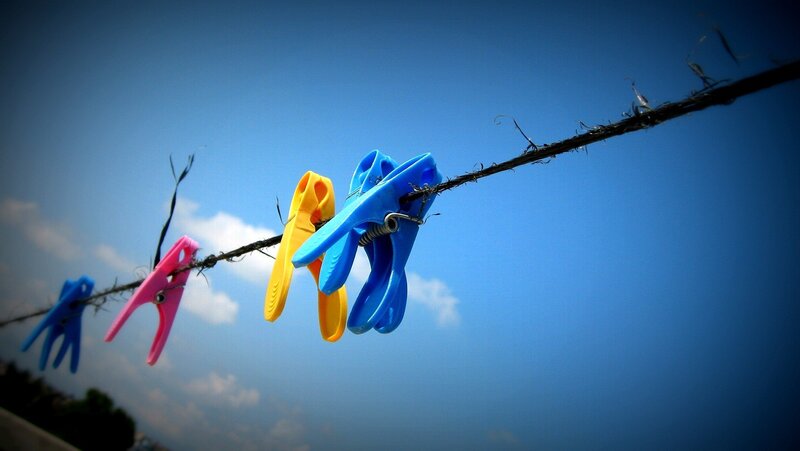 Clothespins on a Line — Blue, Serene, Afternoon