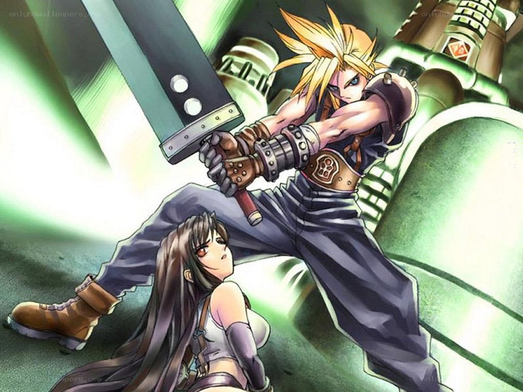 Cloud and Aerith in a battle scene