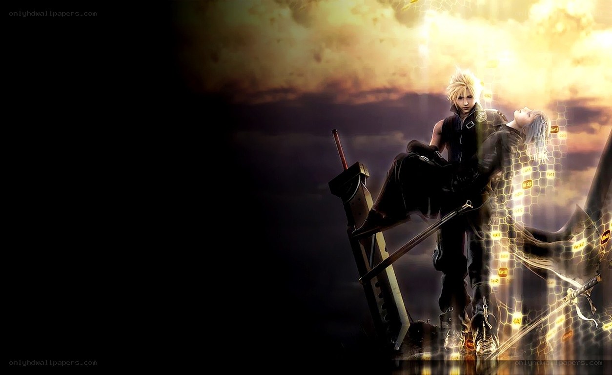 Cloud and Aerith in a dramatic scene