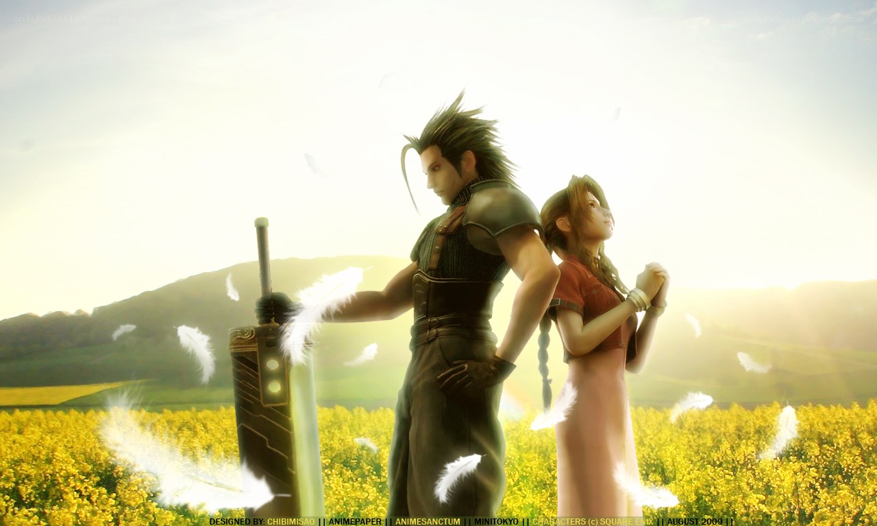 Cloud and Aerith in a field