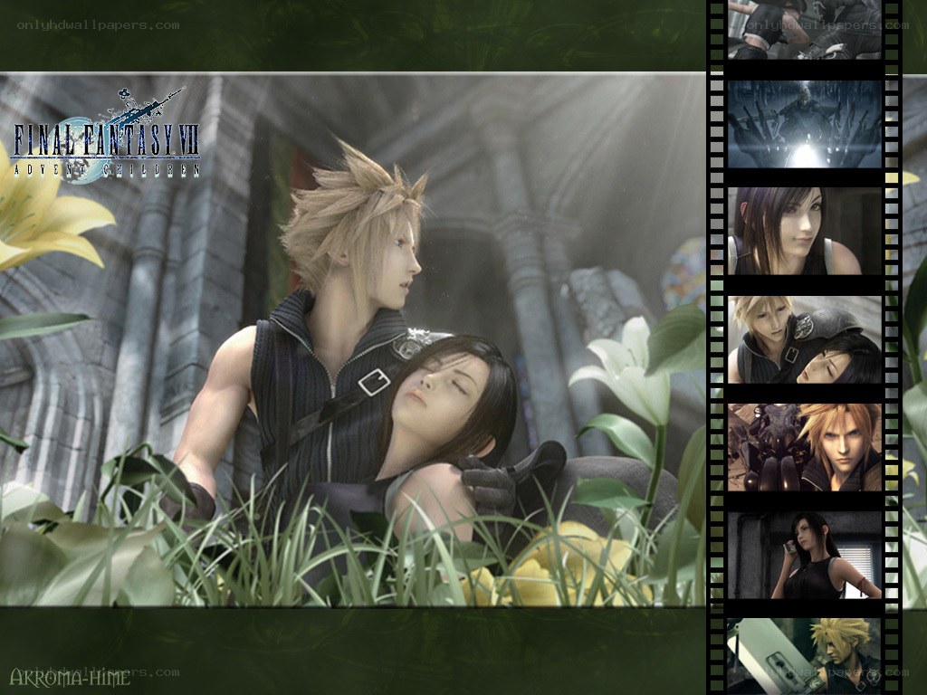 Cloud and Aerith in a garden