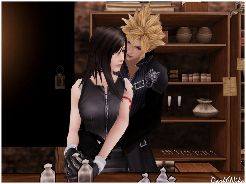 Cloud and Aerith in a Shop