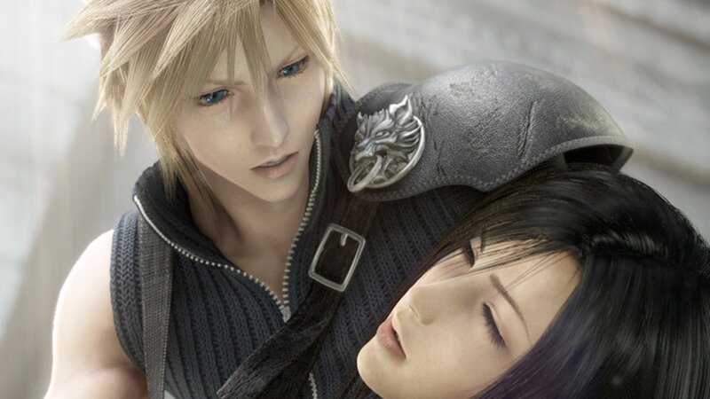 Cloud and Aerith in a tender moment