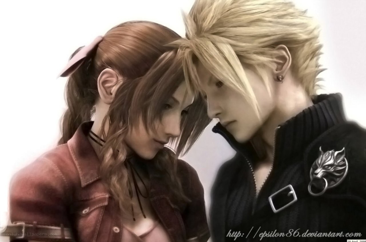 Cloud and Aerith in a tender moment
