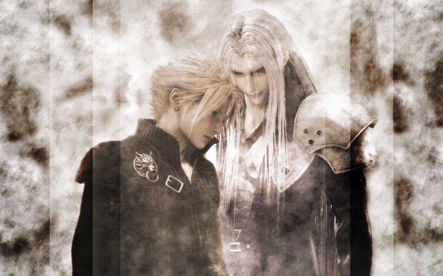 Cloud and Sephiroth in mist