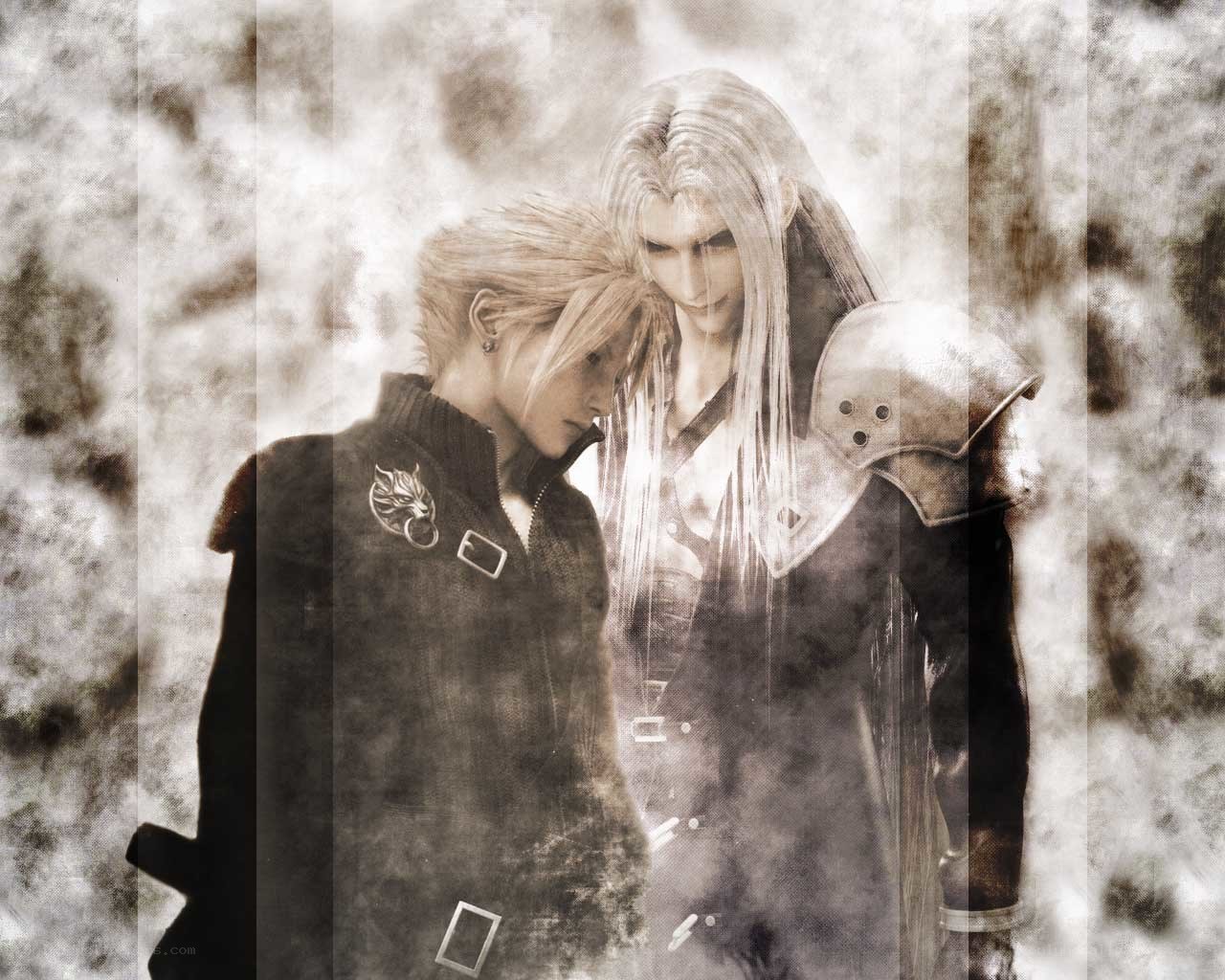 Cloud and Sephiroth in mist