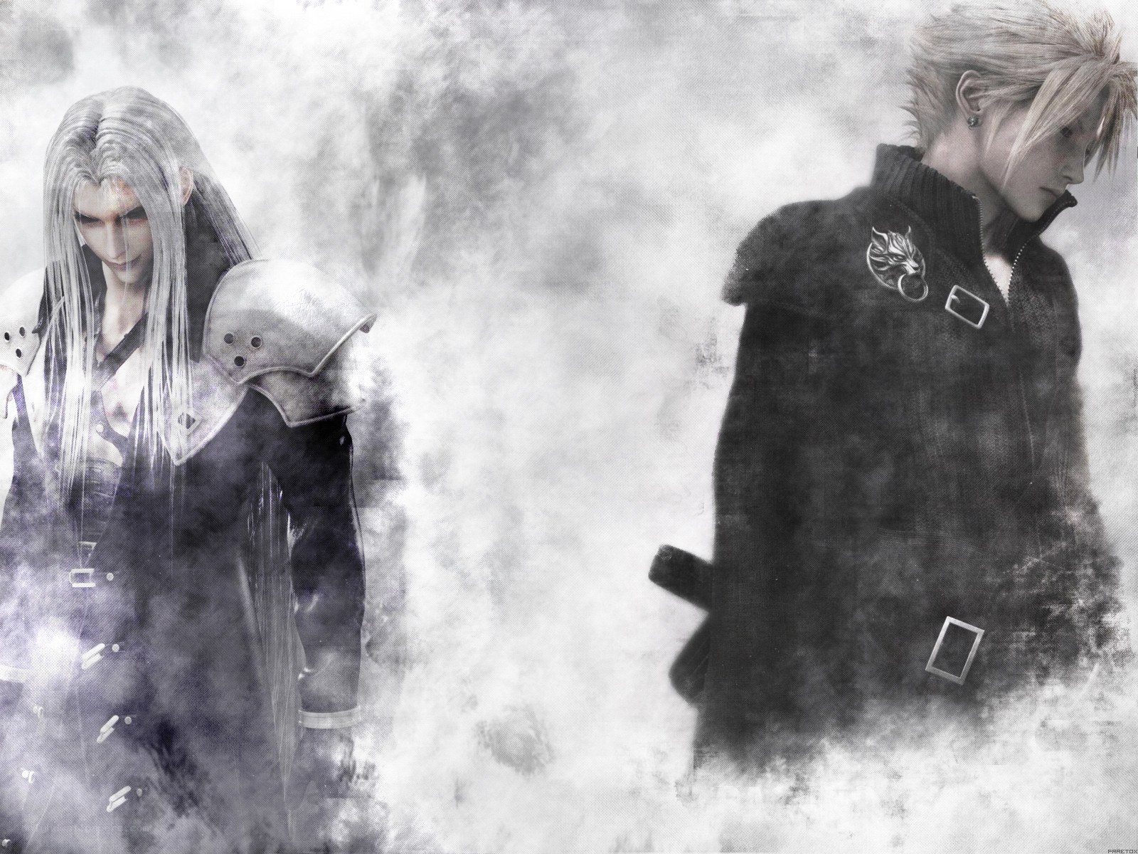 Cloud and Sephiroth in mist