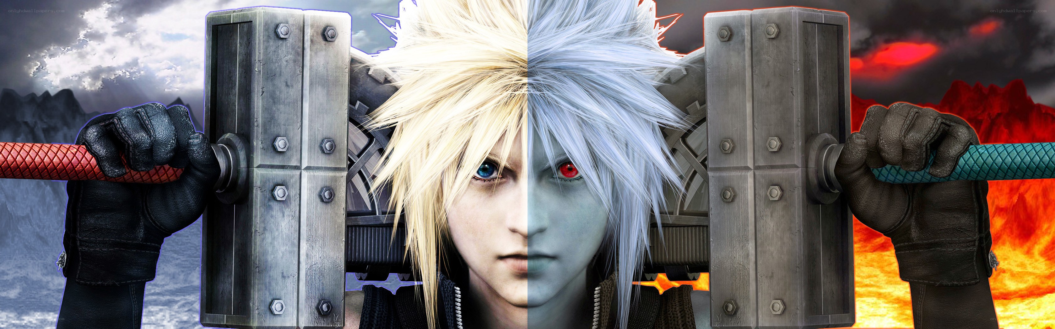 Cloud and Sephiroth split image