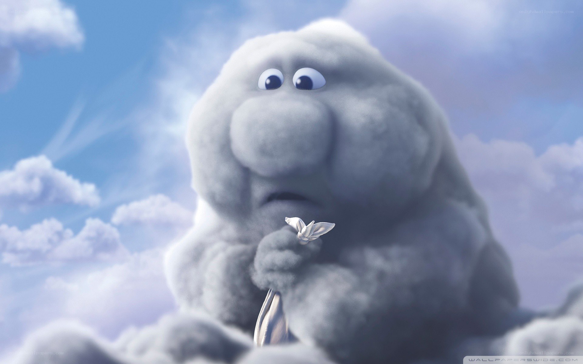Cloud character holding flower