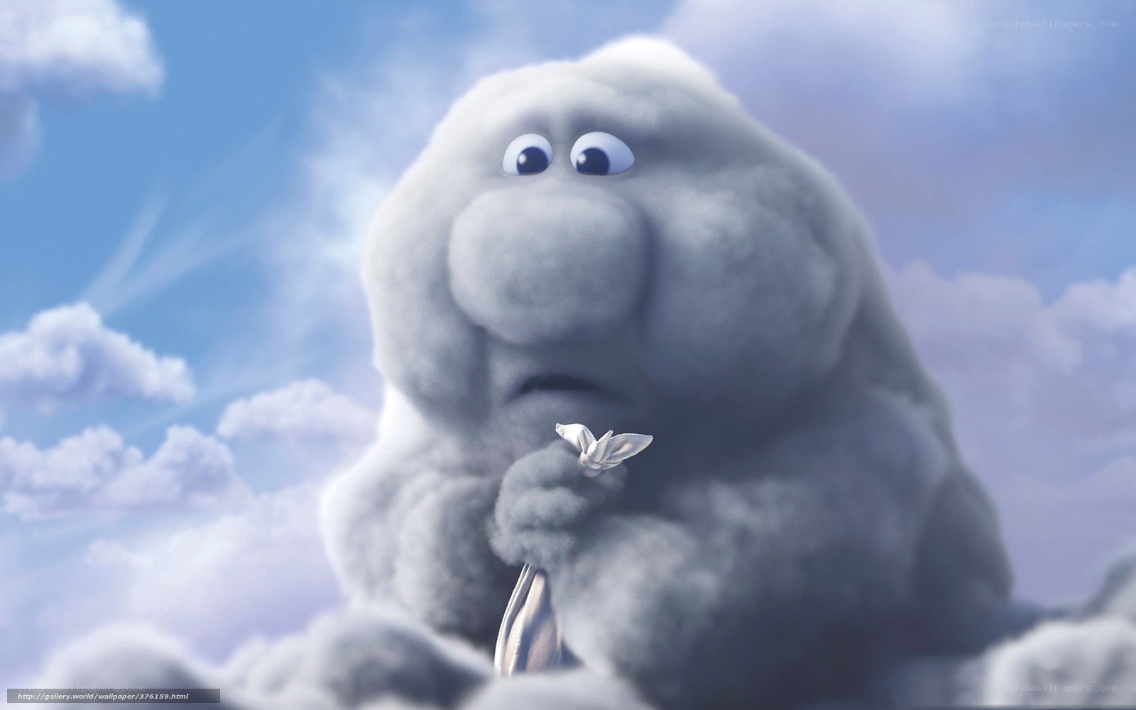 cloud character with paper airplane