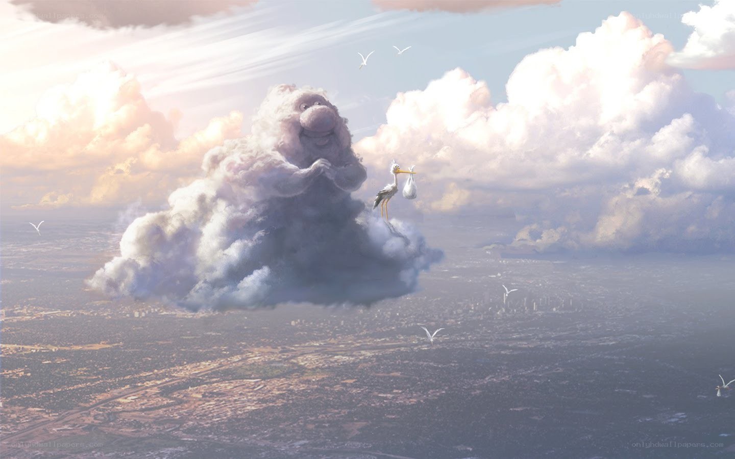 Cloud character with stork