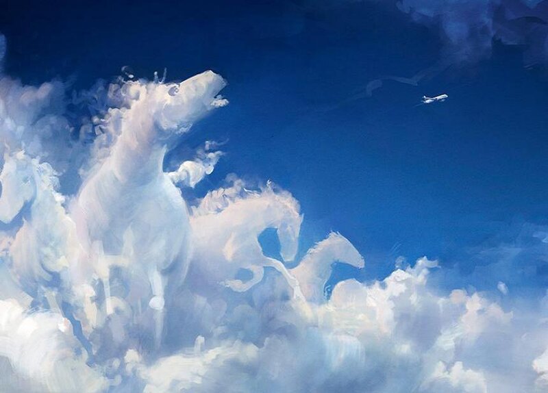 Cloud horses in blue sky