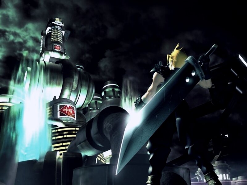 Cloud stands before Shinra building