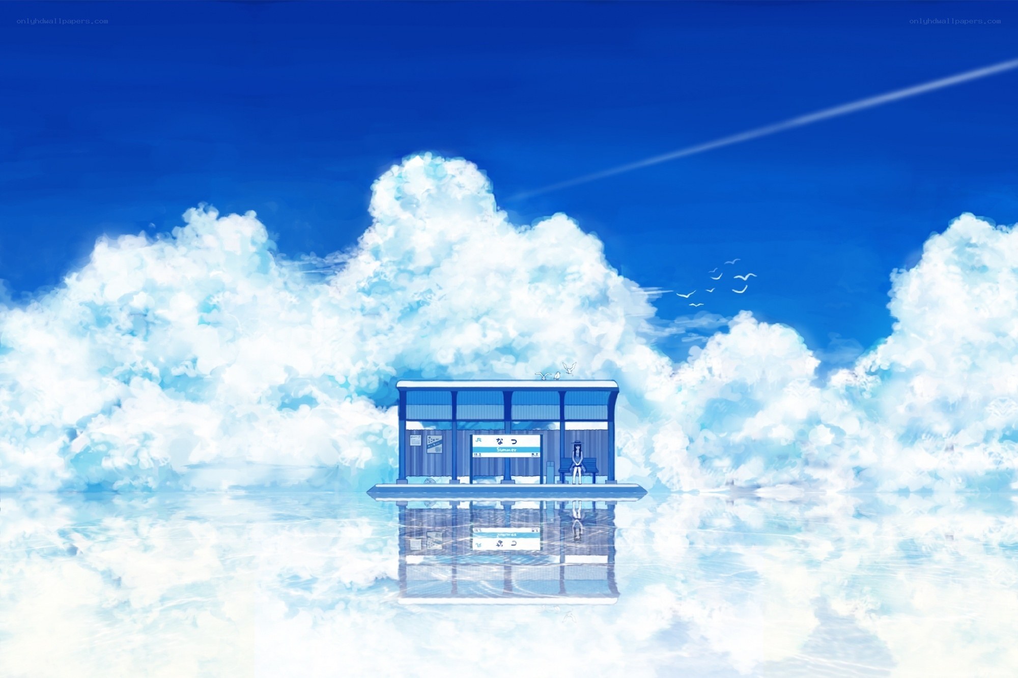 Cloud station with a girl