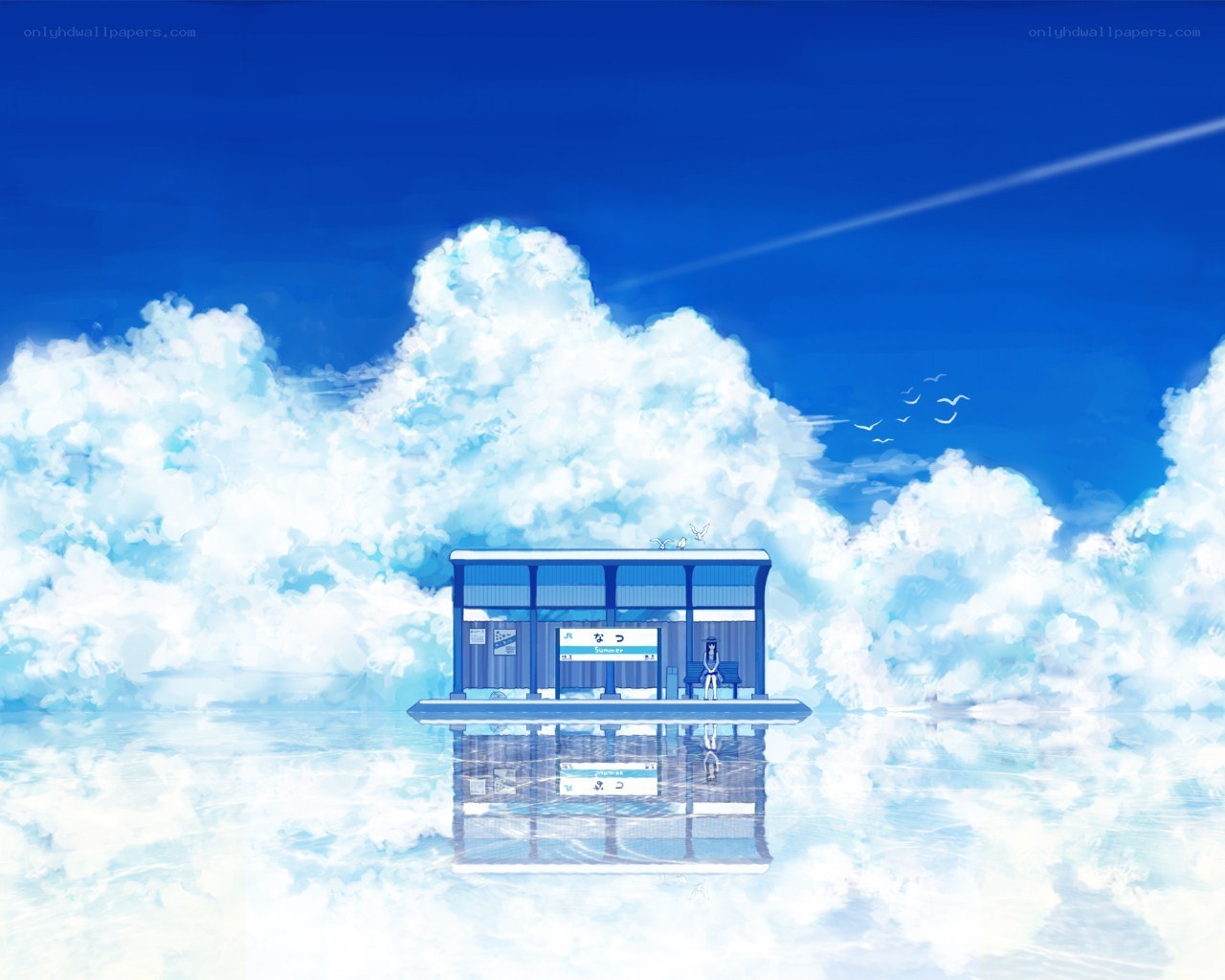 Cloud station with girl