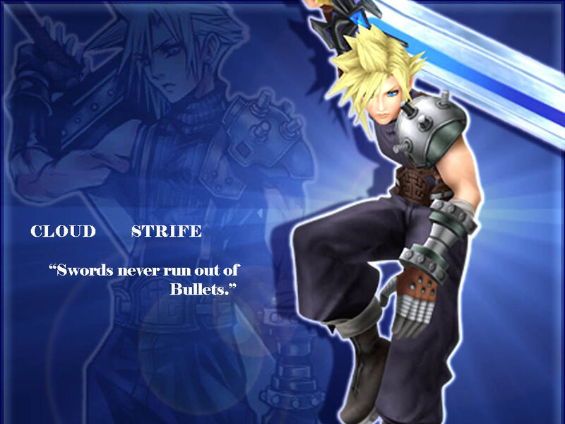 Cloud Strife Character — Blue, Dramatic, Digital Art, Sword