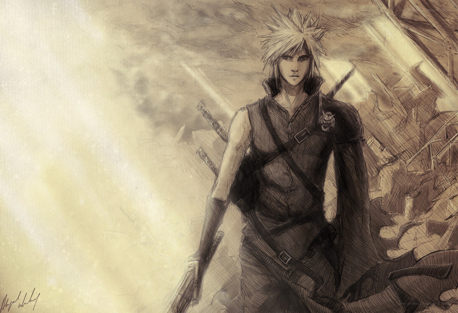 Cloud Strife in a battle scene