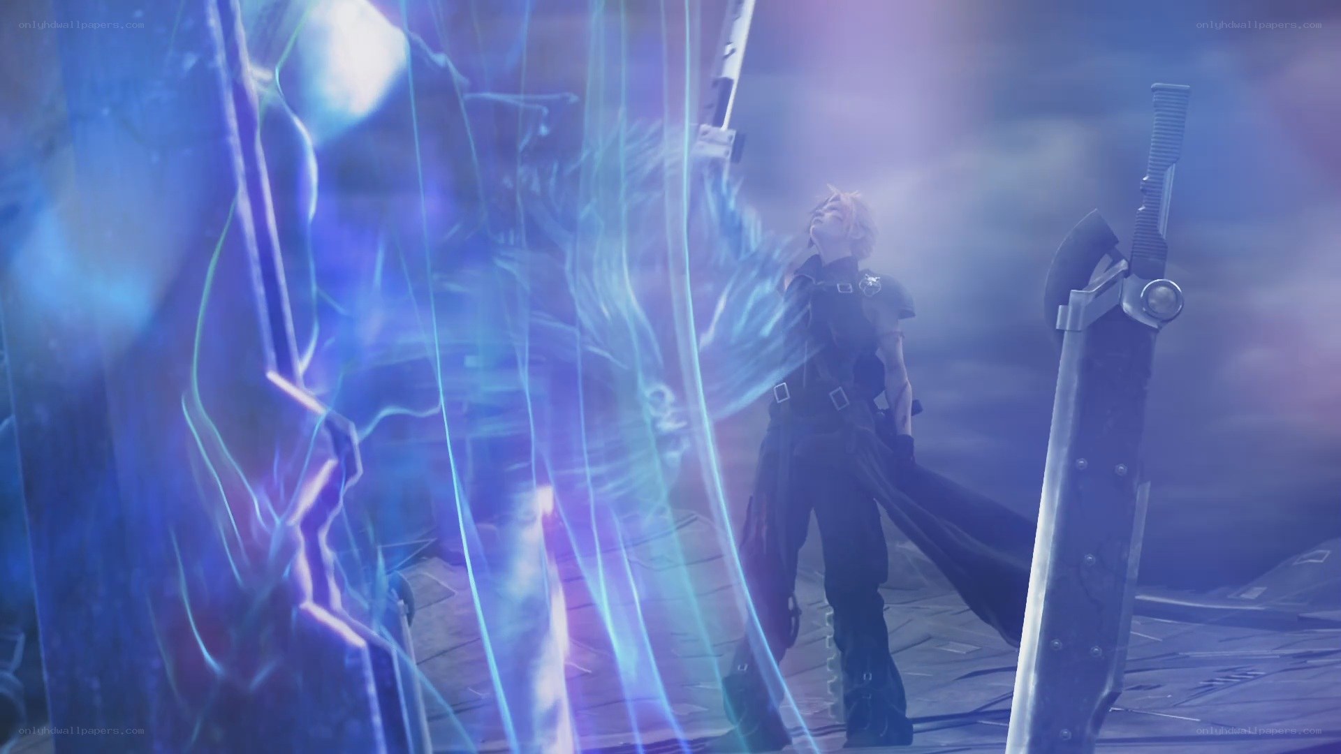 Cloud Strife in a battle scene