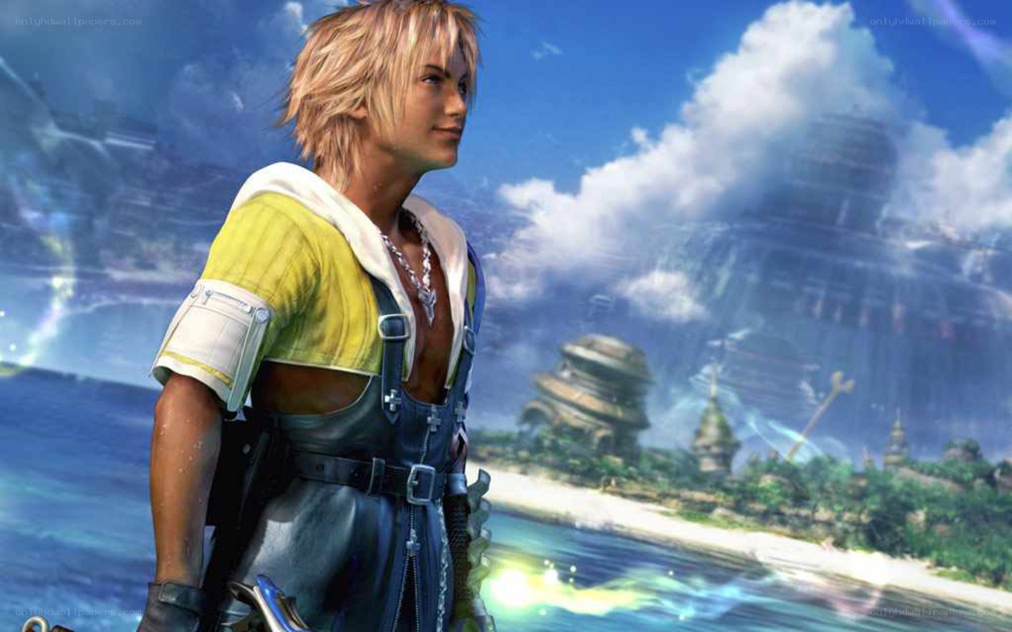 Cloud Strife in a coastal scene