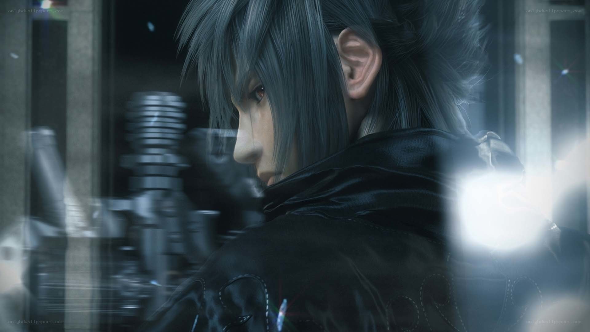 Cloud Strife in a dark corridor