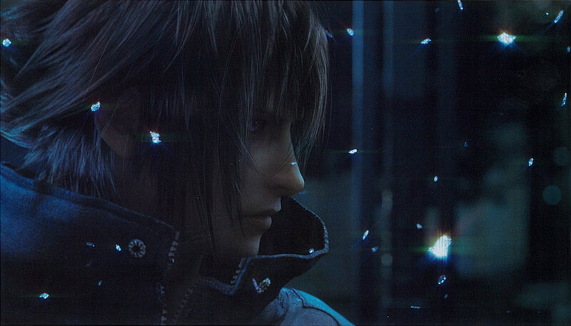 Cloud Strife in a dark scene