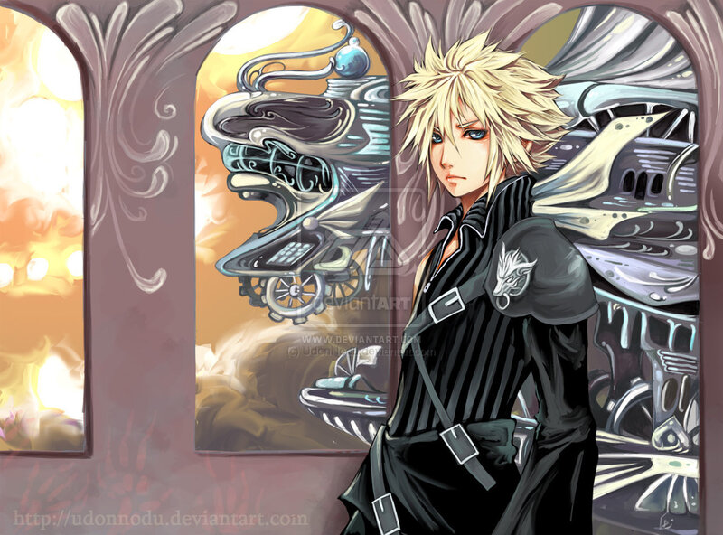 Cloud Strife in a grand hall