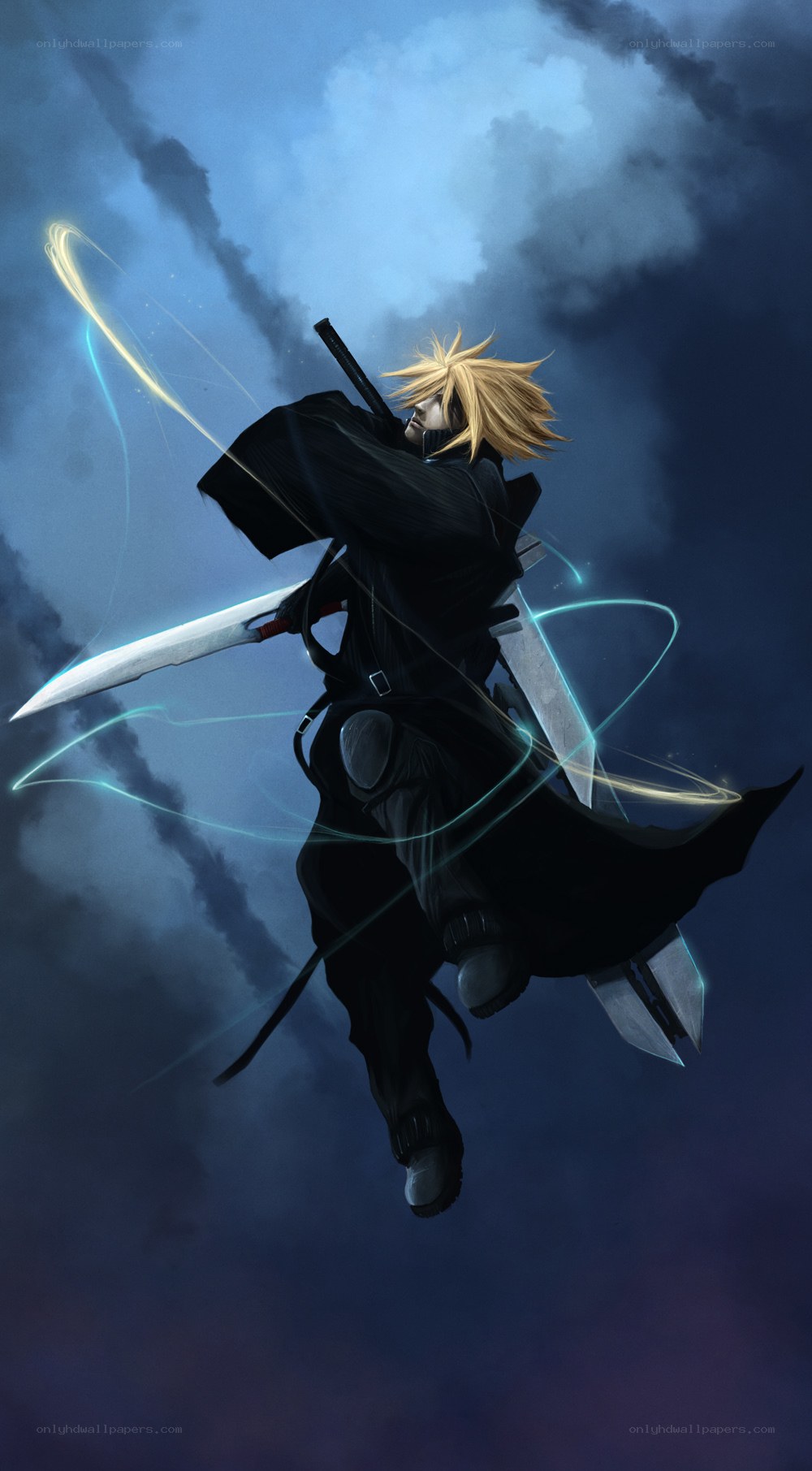 Cloud Strife in mid-air battle